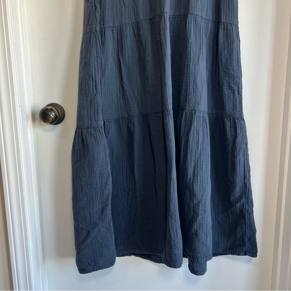 Quince Blue 100% Organic Cotton Gauze Tiered Maxi Dress Sleeveless, Size XL - Picture 9 of 9